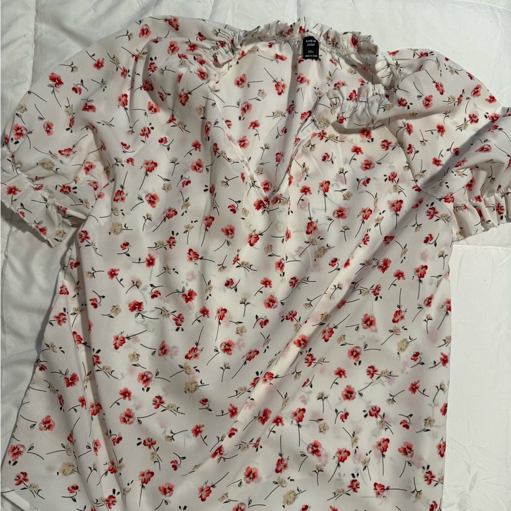 SHEIN Floral Blouse in Cream and Red